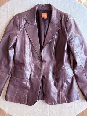 John Carlisle VTG 90’s Distressed Leather Blazer Jacket Burgundy Sz M
